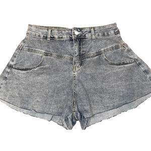 Womens Korean Style Ruffled Denim Shorts Loose Wide Leg Jeans Flared MEDIUM